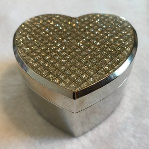 Bowring Silver Tone Heart Shaped Trinket Box with Jewelled Patterned Lid